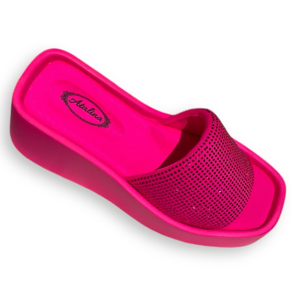 Last Size 6 Atalina / Italina Barbie Hot Pink Square Toe Platform Wedge Sandl